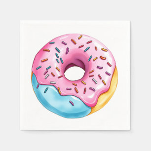 Vattenfärgade Donut med Icing och Sprinkles på Whi Pappersservett