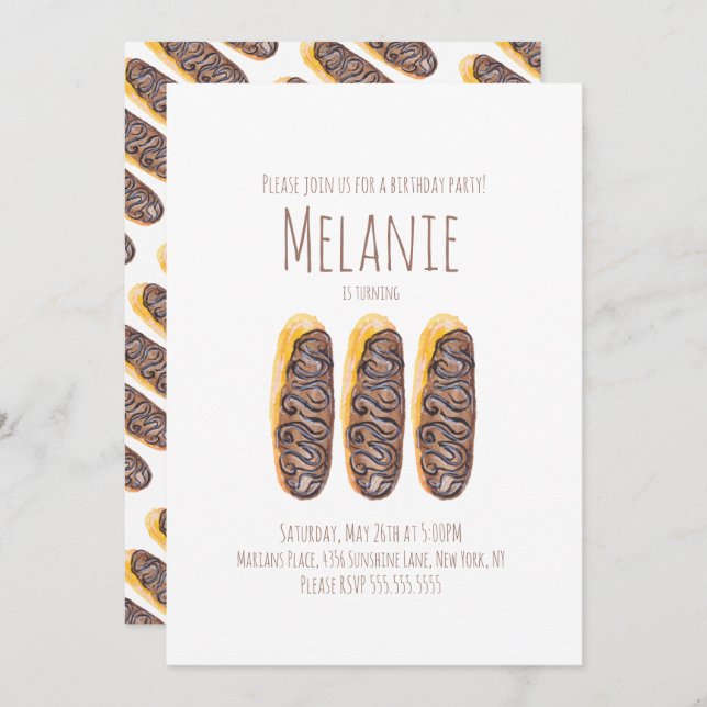 Vattenfärgade Donut Tredje födelsedag Söta förestä Inbjudningar (Fram/baksida)