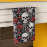 Vattenfärgade Döskallar och Ro Red Grått Kökshandduk<br><div class="desc">Den här designen kan vara personlig om du väljer Redigera design. Du kan också överföra till andra objekt. Kontakta mig på colorflowcreations@gmail.com eller använda alternativet chatta överst på sidan om du vill ha den här designen på en annan produkt eller behöver hjälp med den här designen. Se mer av mina...</div>