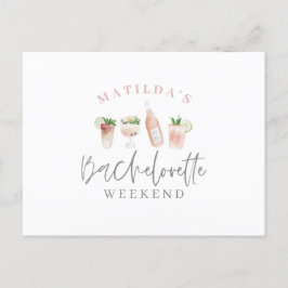Vattenfärgade drinkar bachelorette helg inbjudan vykort