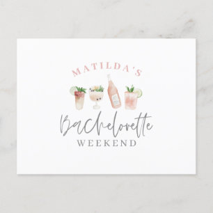 Vattenfärgade drinkar bachelorette helg inbjudan vykort