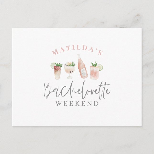 Vattenfärgade drinkar bachelorette helg inbjudan vykort (Framsida)