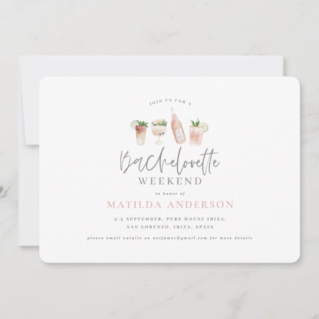 Vattenfärgade drinkar bachelorette helg meddelande (Framsida)