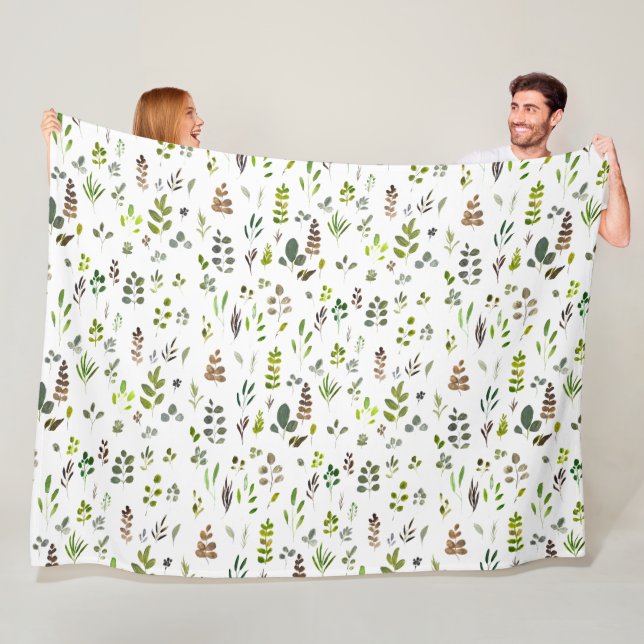 Vattenfärgade eukalyptus Löv Mönster Fleecefilt (På plats)