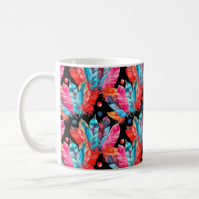 Vattenfärgade fjädrar mönster kaffemugg (Vänster)