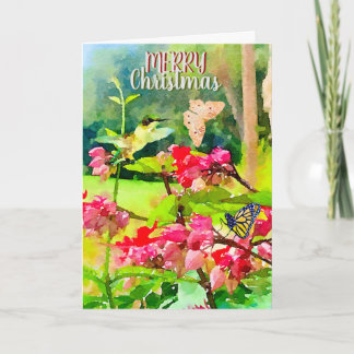 Vattenfärgade fjärilar och hummingbird jul kort