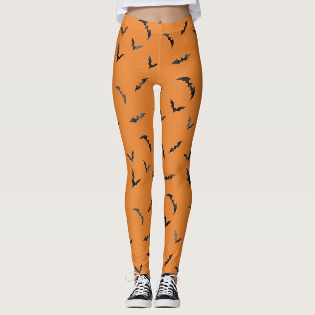 Vattenfärgade Fladdermöss Halloween Leggings (Framsida)