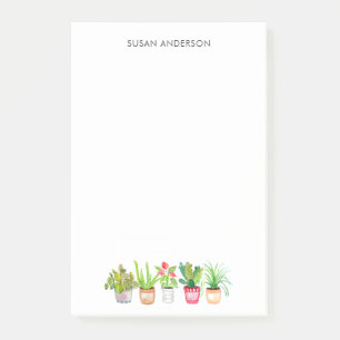 Vattenfärgade Greenery Poged Houseplant Post-it Block
