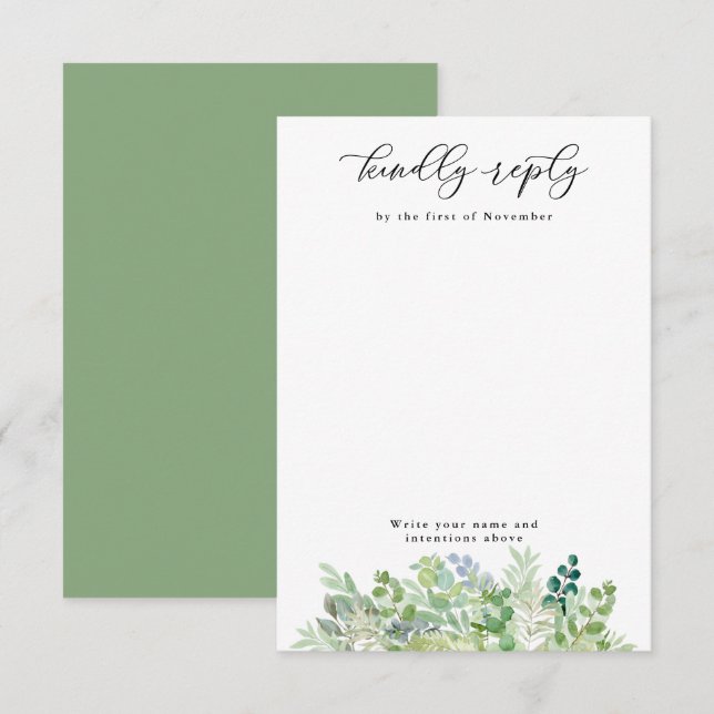 Vattenfärgade Gröntar och Lodrät Foliage tomt OSA Kort (Fram/baksida)