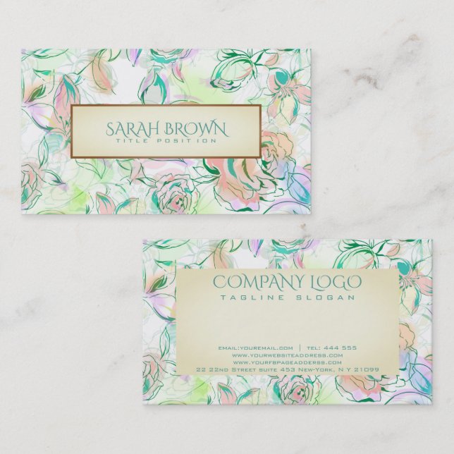 Vattenfärgade Hand plockade-blommor Mönster Visitkort (Fram/baksida)