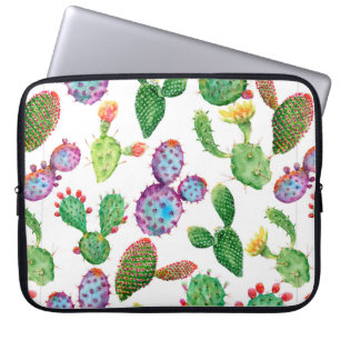 Vattenfärgade handmålade tropiska kaktus. Sömlös  Laptop Fodral