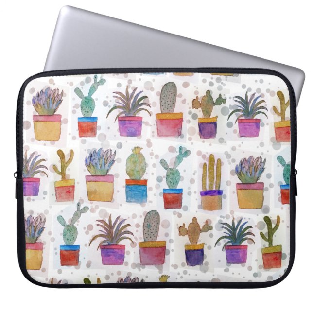 Vattenfärgade handmålarkaktus mönster laptop sleeve (Framsidan)