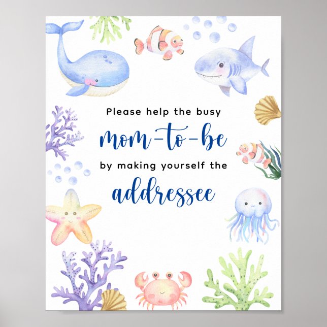 Vattenfärgade havsdjur - Mamma som ska adresseras Poster (Framsidan)