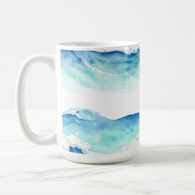 Vattenfärgade Havsvågor Kant Kaffemugg (Vänster)