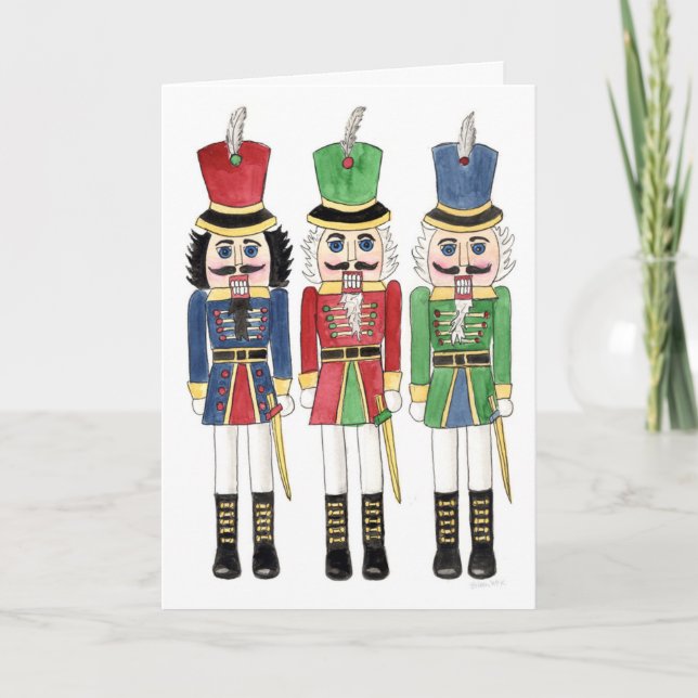 Vattenfärgade Helgdag Nutcrackers Helgkort (Framsida)