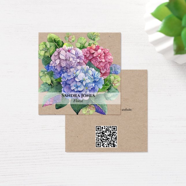 Vattenfärgade Hydrangea-Affärskort - papper kraft Fyrkantigt Visitkort (Skivbord)