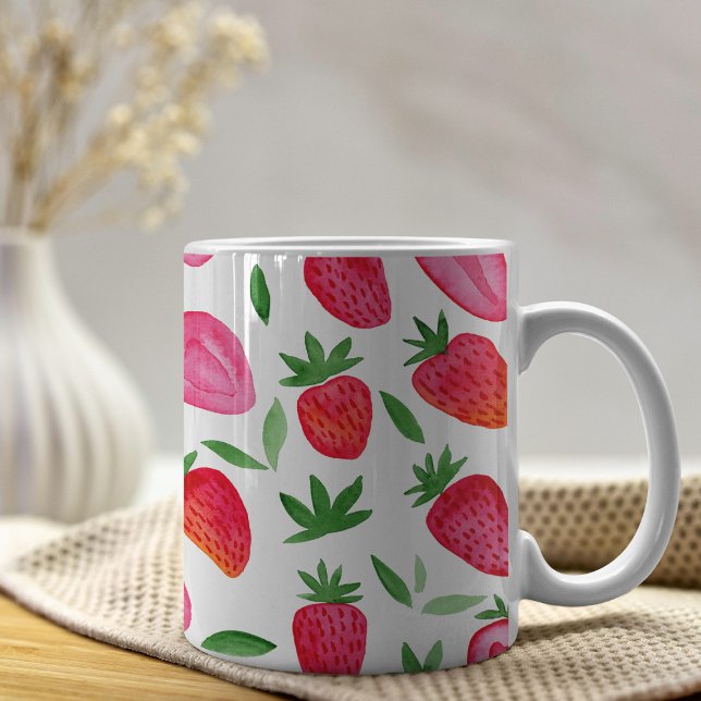 Vattenfärgade jordgubbar kaffemugg (Skapare uppladdad)
