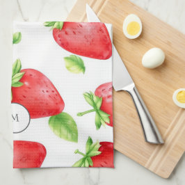 Vattenfärgade jordgubbar, modern sommarmonogramm kökshandduk