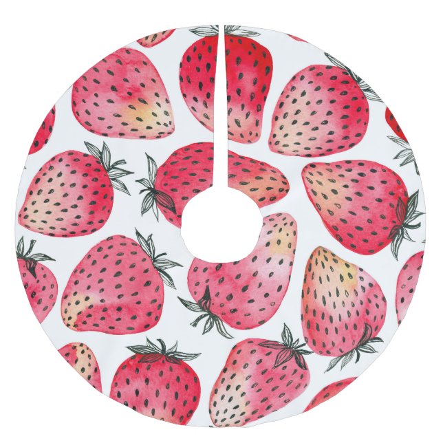 Vattenfärgade jordgubbar mönster. julgransmatta borstad polyester (Framsidan)