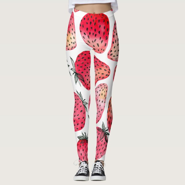 Vattenfärgade jordgubbar mönster. leggings (Framsida)
