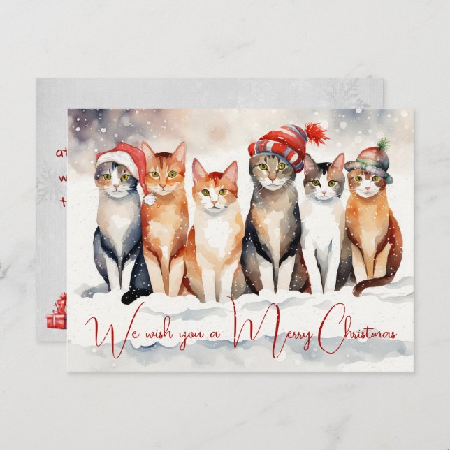 Vattenfärgade julkatter från Veterinär Clinical Helg Vykort (Fram/baksida)