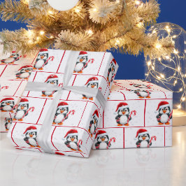 Vattenfärgade julpenguiner i Snöflingor Presentpapper