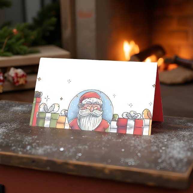 Vattenfärgade Jultomten och julklappar Placeringskort (Skapare uppladdad)