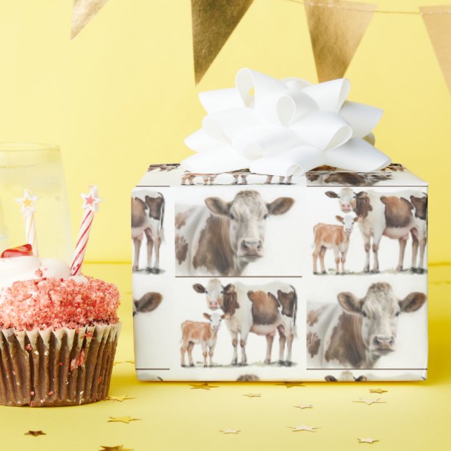 Vattenfärgade kor och kalvar presentpapper (Födelsedagsfest)
