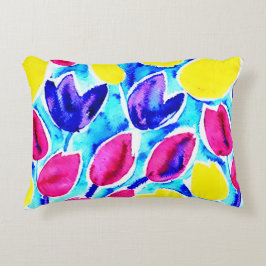 Vattenfärgade kraftulpaner i färglös Gult mönster Prydnadskudde