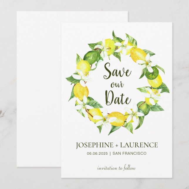 Vattenfärgade Lemon Gröntar spara datum Datumet (Fram/baksida)