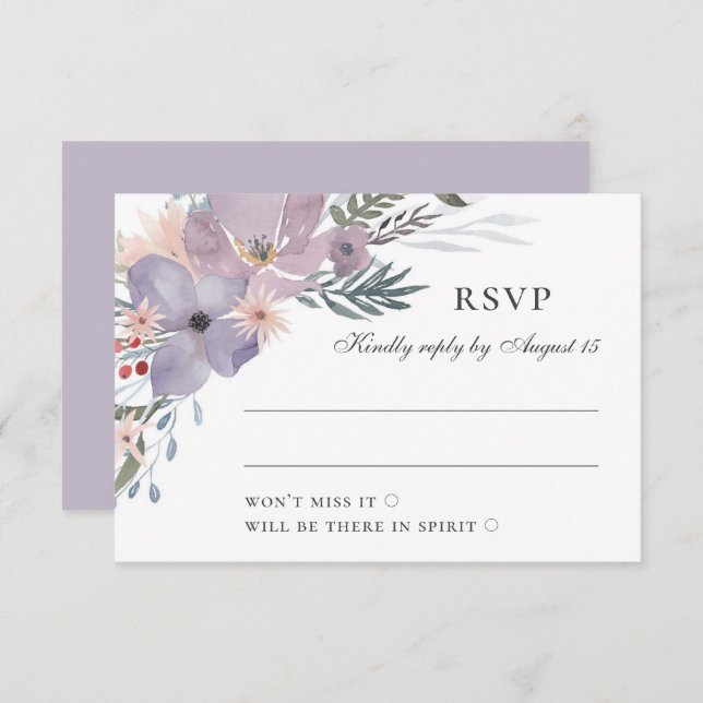 Vattenfärgade lila-lilac-blommor. Blommigt bröllop OSA Kort (Fram/baksida)