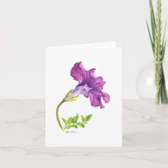 Vattenfärgade lila petunia notecards anteckningskort (Framsida)