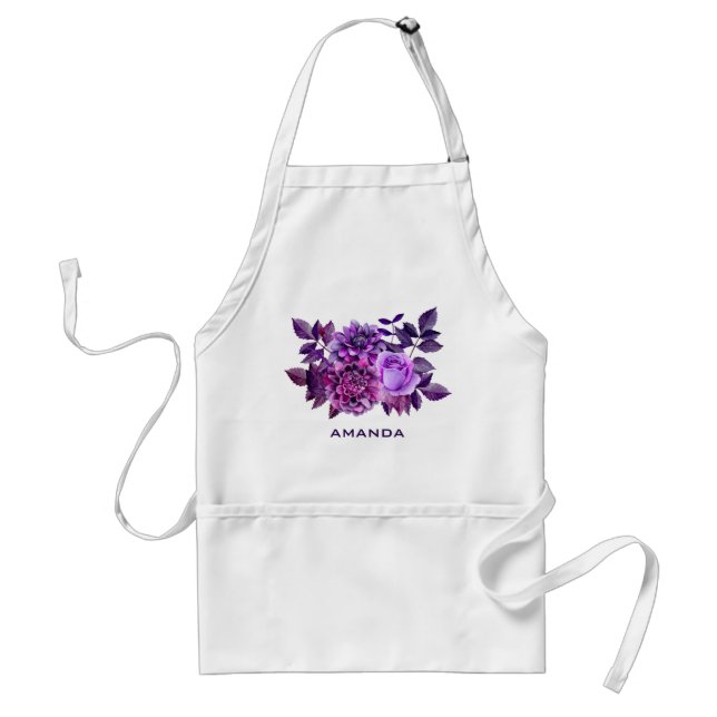 Vattenfärgade lila trädgårdsblommor. Violet blommi Förkläde (Framsidan)