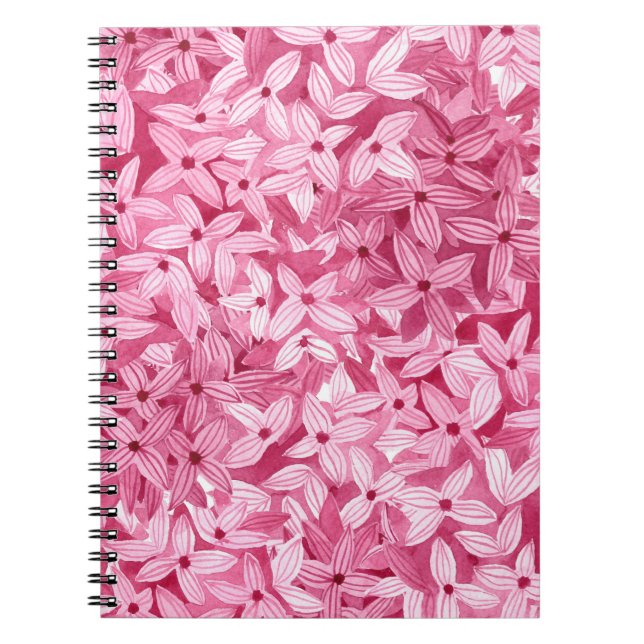 Vattenfärgade lilaxblommor: rosa blommigt bakgrund anteckningsbok (Framsidan)