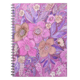 Vattenfärgade ljusa blommor i hand plockade blommi anteckningsbok