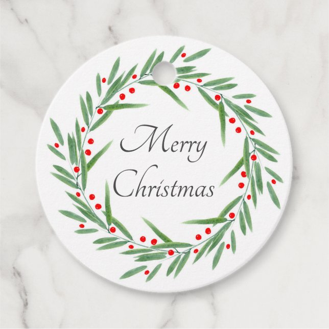 Vattenfärgade Löv och berries Utandning Gåvor Etiketter (Framsida)