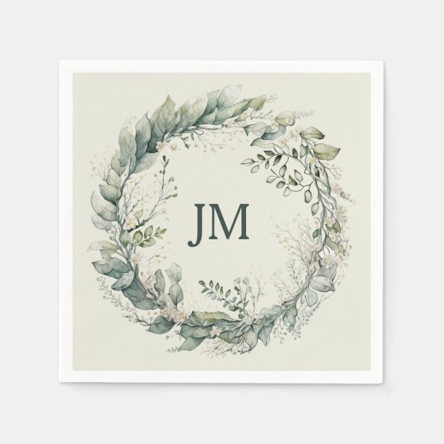 Vattenfärgade löv och blommor pappersservett (Framsidan)