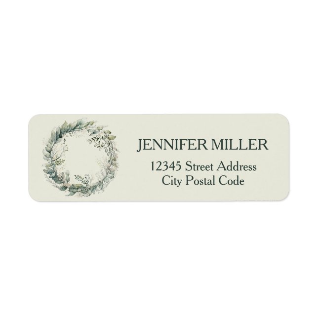 Vattenfärgade löv och blommor returadress etikett (Framsidan)
