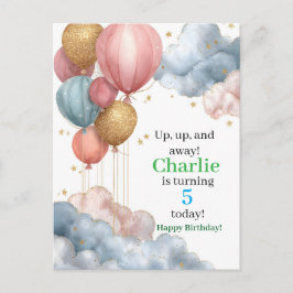 Vattenfärgade Luftballonger och Glitter moln Vykort