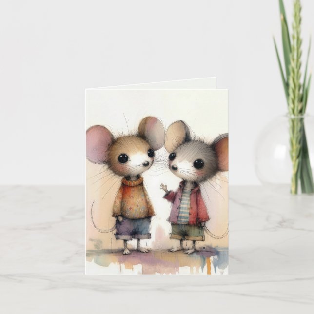 Vattenfärgade möss med kläder kort (Framsida)