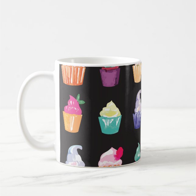 Vattenfärgade Muffinsar: Charming Seamless Backgro Kaffemugg (Vänster)