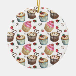 Vattenfärgade muffinsar julgransprydnad keramik