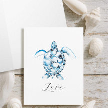 Vattenfärgade notkort för havssköldpadda med kuver