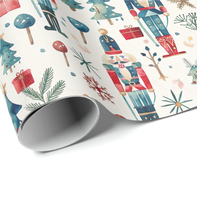 Vattenfärgade Nutcrackers Roligt Jul Roll of Presentpapper (Rullad Hörn)