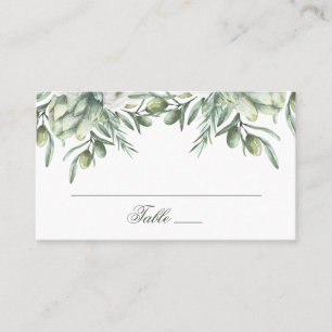 Vattenfärgade oliver. Sommarblommigt italian bröll Placeringskort