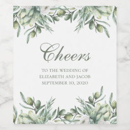 Vattenfärgade oliver. Sommarblommigt italian bröll Vinflaska Etikett