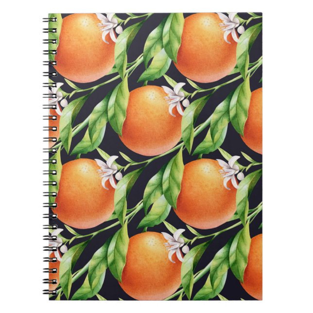 Vattenfärgade Orangar: Citrus Seamless Mönster Anteckningsbok (Framsidan)