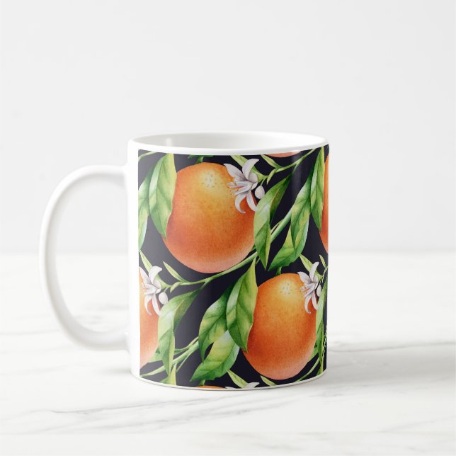 Vattenfärgade Orangar: Citrus Seamless Mönster Kaffemugg (Vänster)