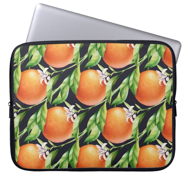 Vattenfärgade Orangar: Citrus Seamless Mönster Laptop Fodral (Framsidan)
