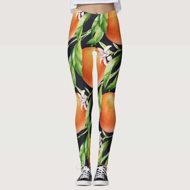Vattenfärgade Orangar: Citrus Seamless Mönster Leggings (Framsida)